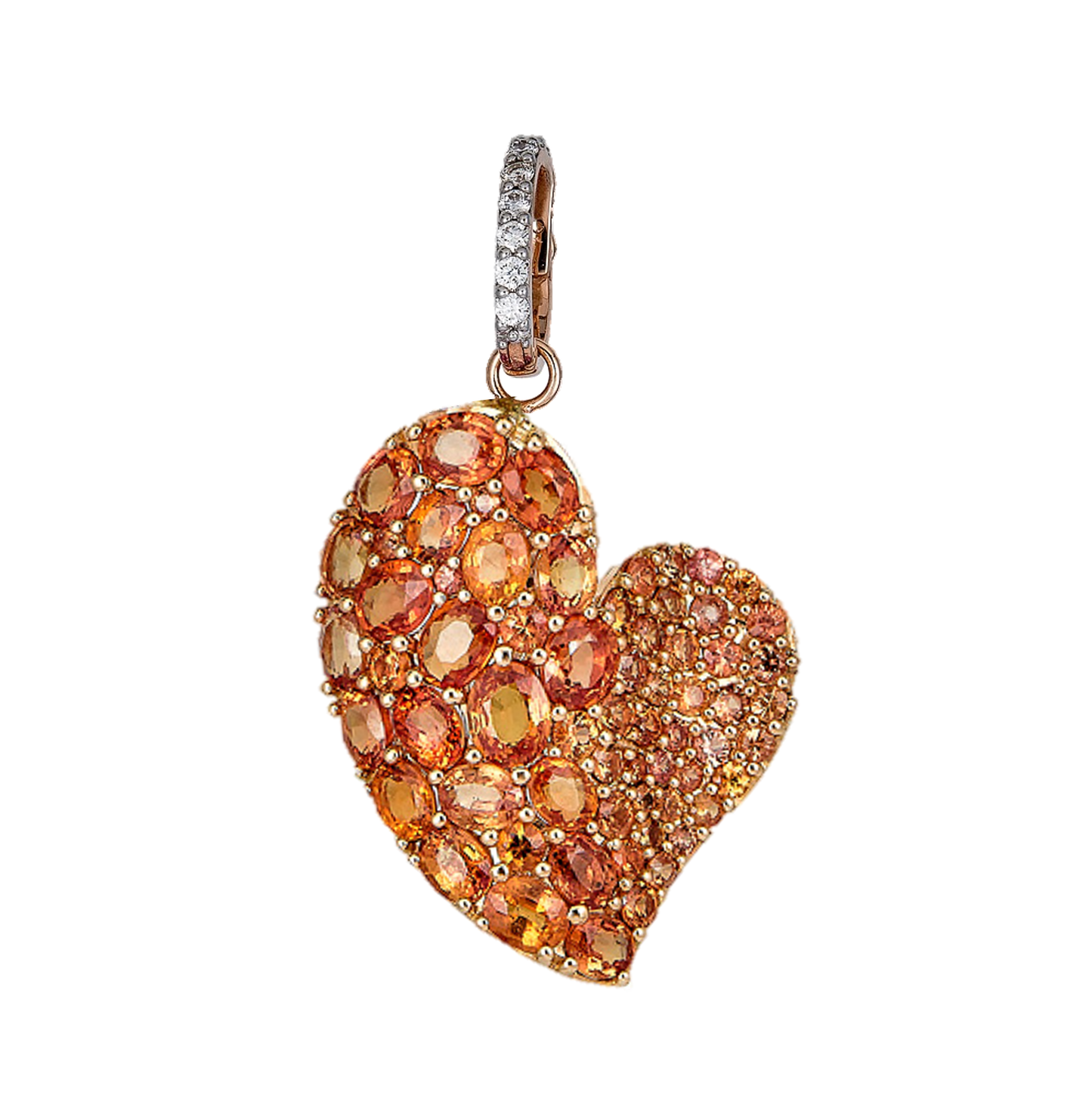 Rose Gold Wave Heart Large Pendant - Orange Sapphire
