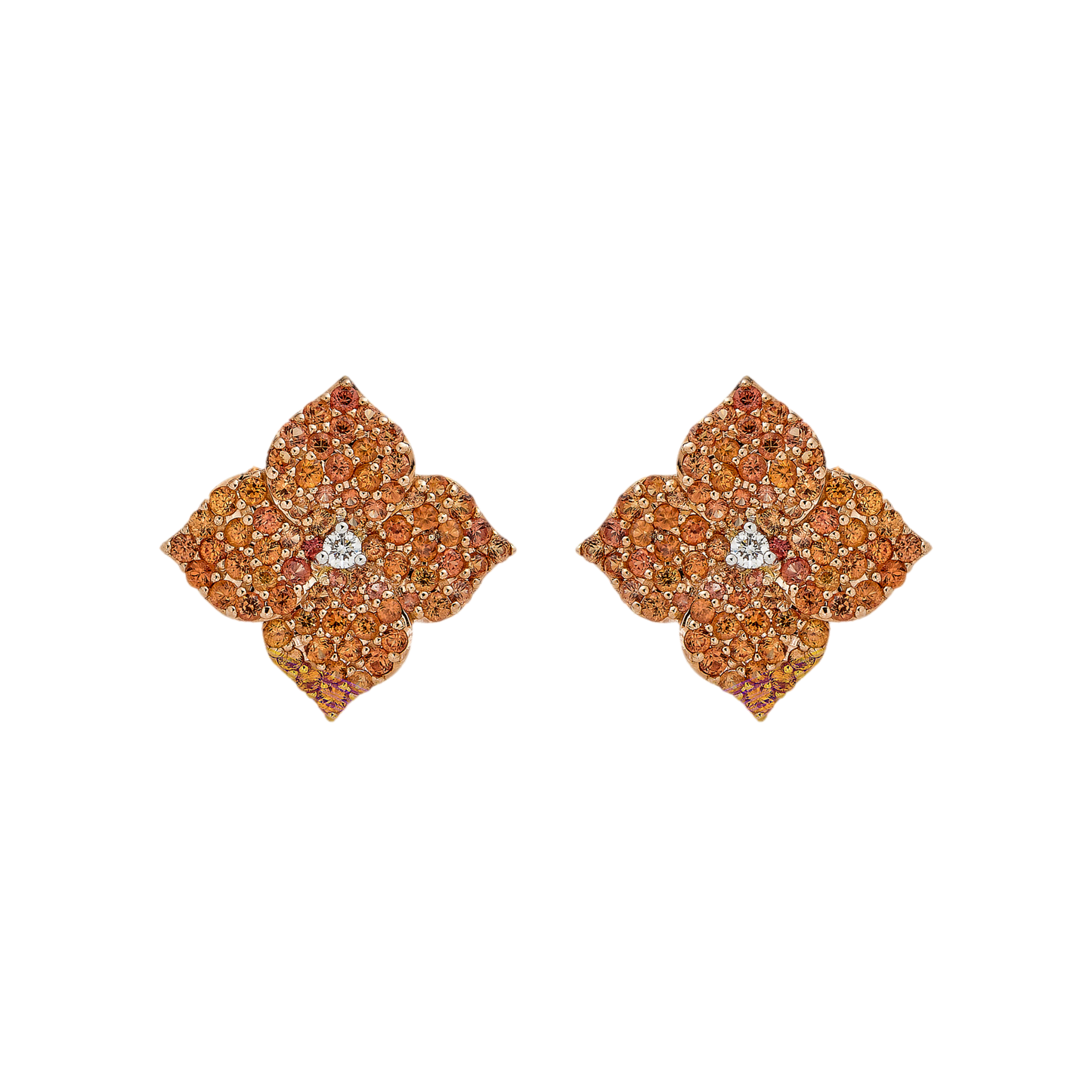 Rose Gold Fiore Small Flower Earrings - Orange Sapphire