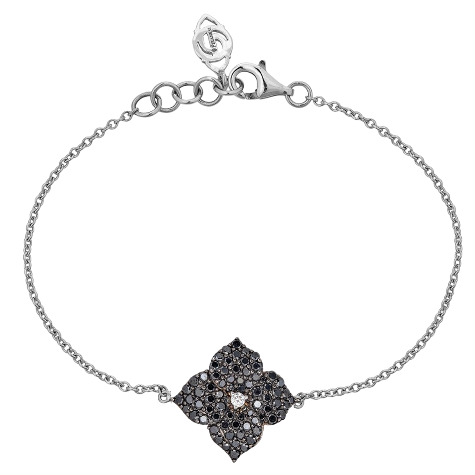 White Gold Fiore Small Flower Bracelet - Black Diamond