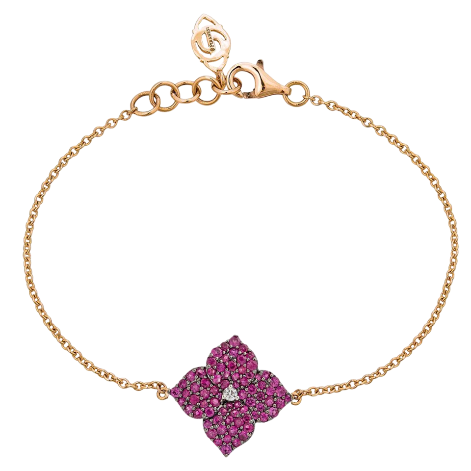 Rose Gold Fiore Small Flower Bracelet - Deep Pink Sapphire