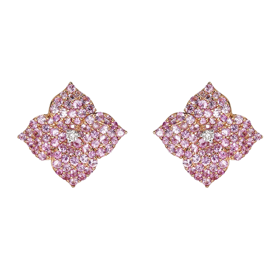 Rose Gold Fiore Large Flower Earrings - Pink Sapphire