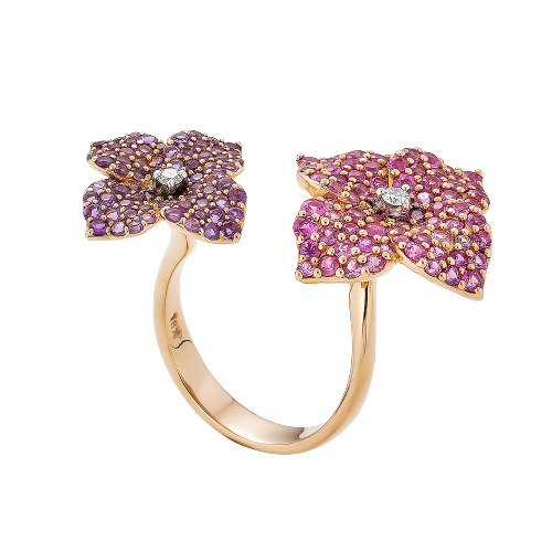 Rose Gold Fiore Double Flower Ring - Pink Sapphire