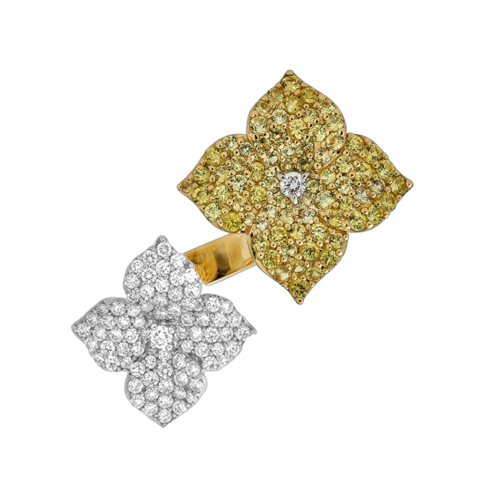 Yellow Gold Fiore Double Flower Ring - Yellow Sapphire