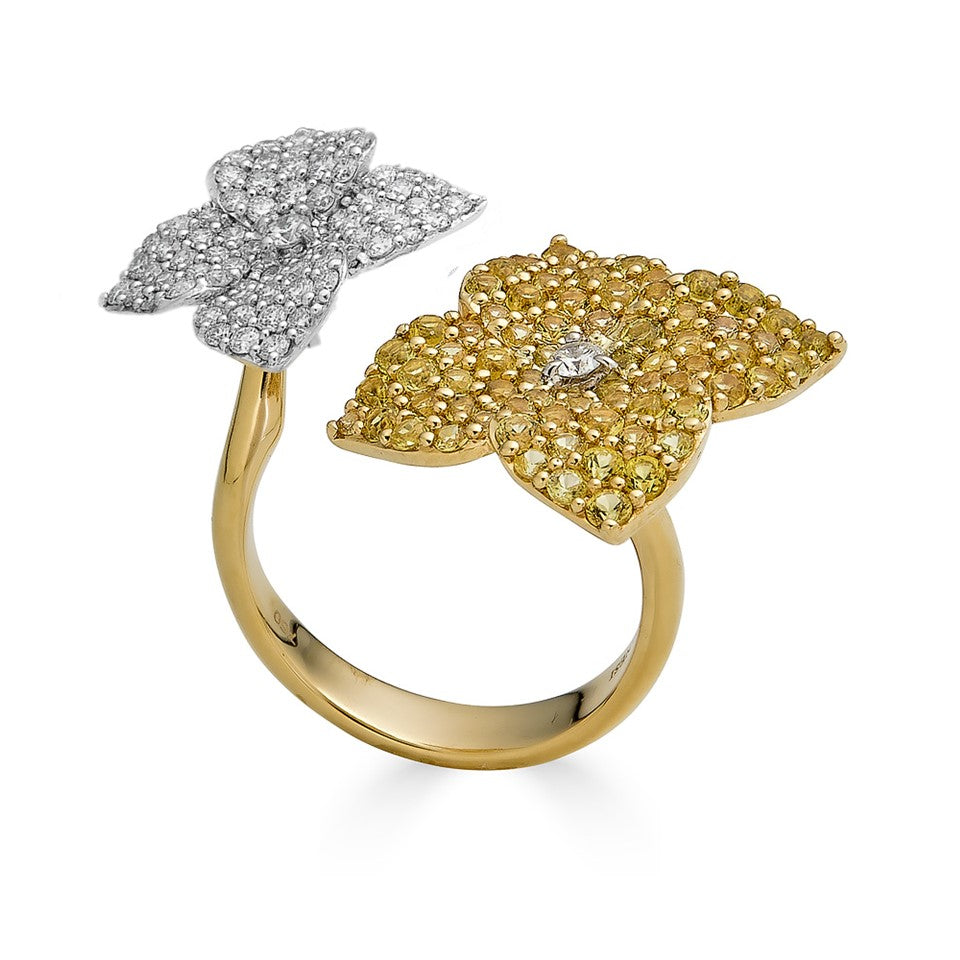 Yellow Gold Fiore Double Flower Ring - Yellow Sapphire