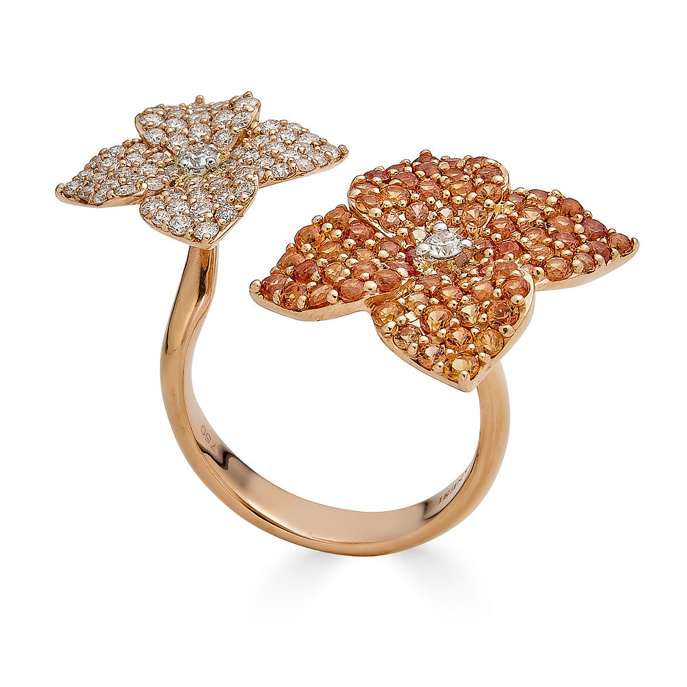 Rose Gold Fiore Double Flower Ring - Orange Sapphire
