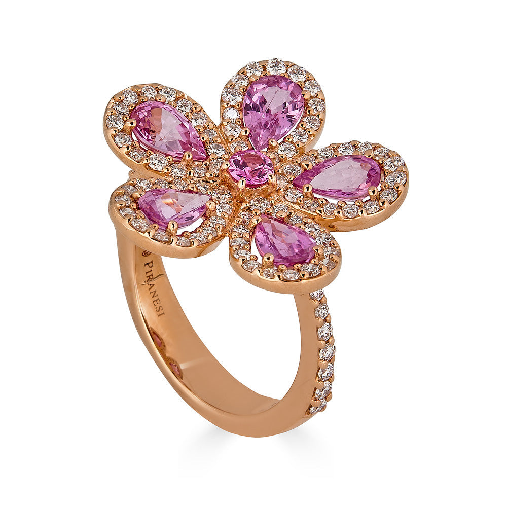 Rose Gold Classic Flower Ring - Pink Sapphire