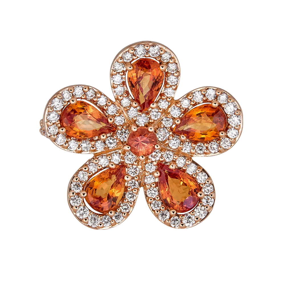 Rose Gold Classic Flower Ring - Orange Sapphire