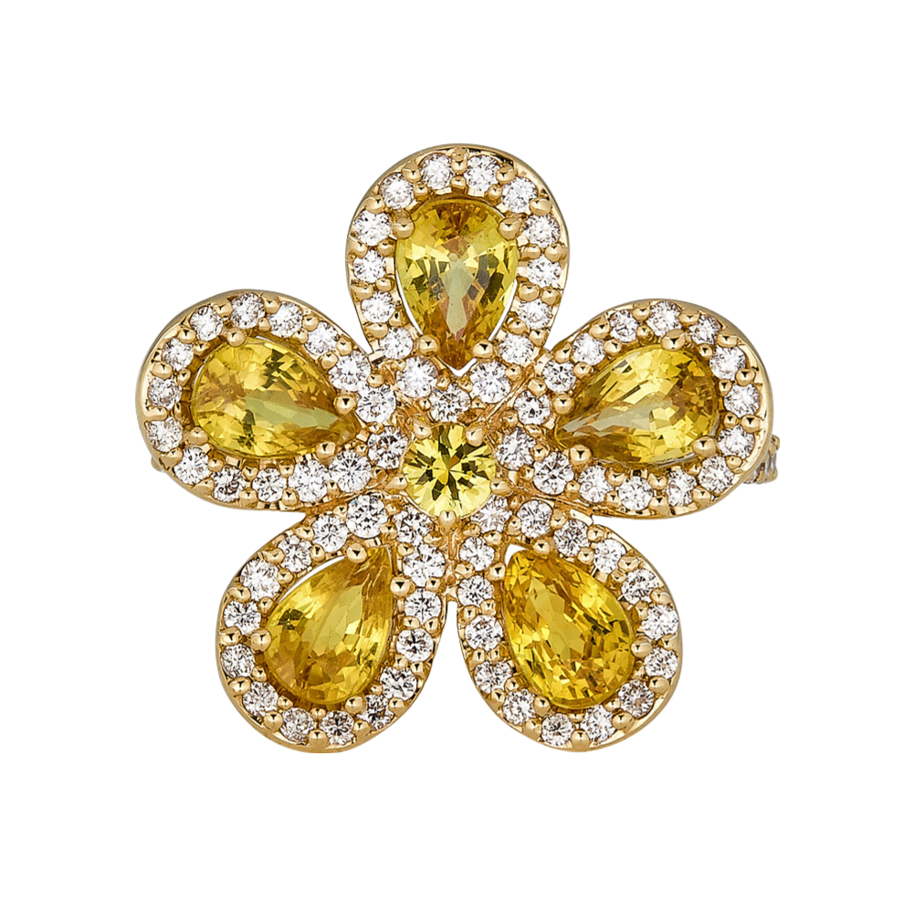 Yellow Gold Classic Flower Ring - Yellow Sapphire