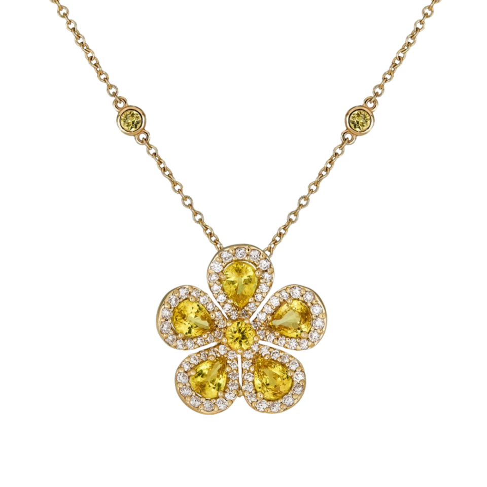 Yellow Gold Classic Flower Large Necklace - Yellow Sapphire