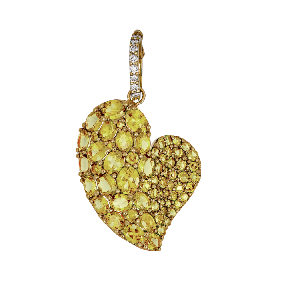 Yellow Gold Wave Heart Large Pendant - Yellow Sapphire