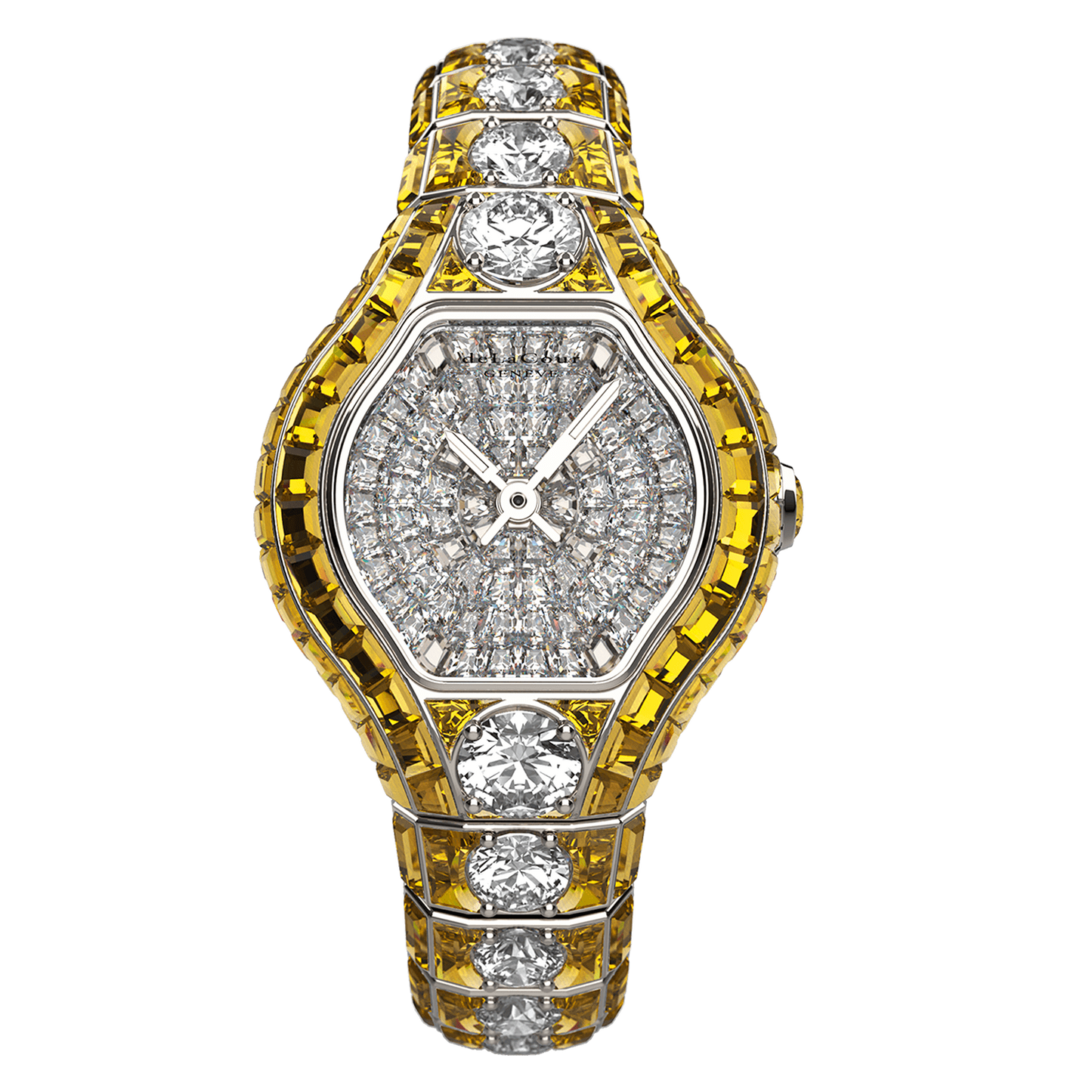 City Glamour Yellow Sapphire & Diamond Center White Gold Watch