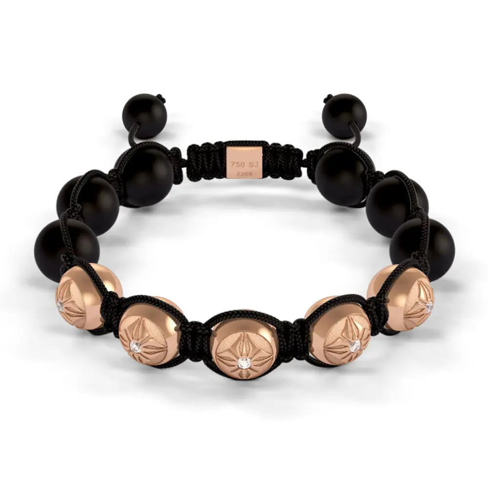 Front Gold SOS & Onyx 10mm Bead Braided Bracelet