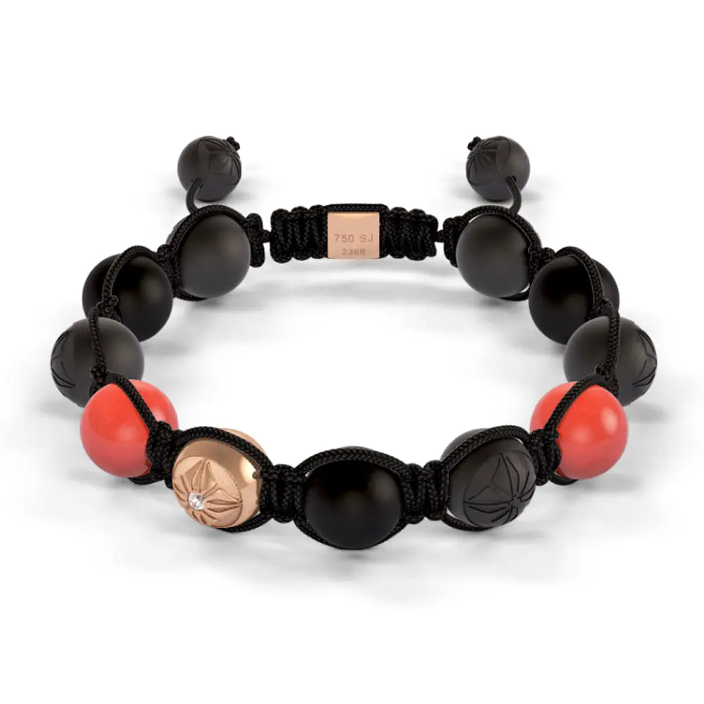 Rose Gold, Coral & Ceramic 10mm Bead Braided Bracelet