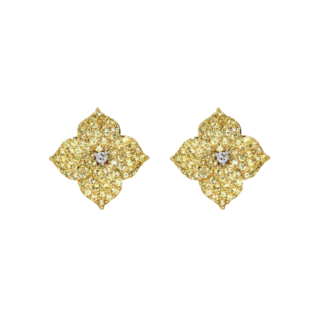 Yellow Gold Fiore Small Flower Earrings - Yellow Sapphire