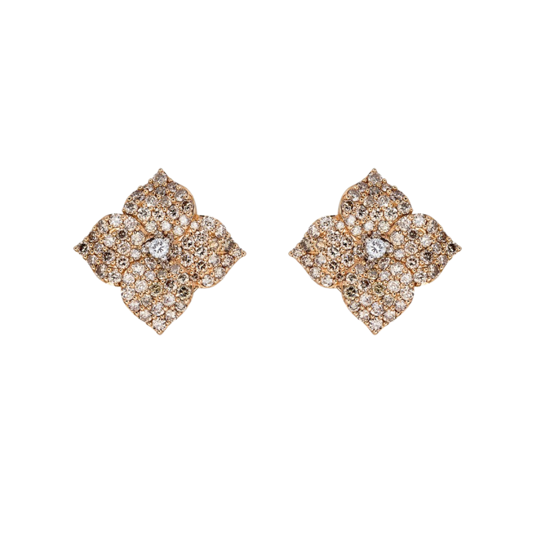 Rose Gold Fiore Small Flower Earrings - Champagne Diamond