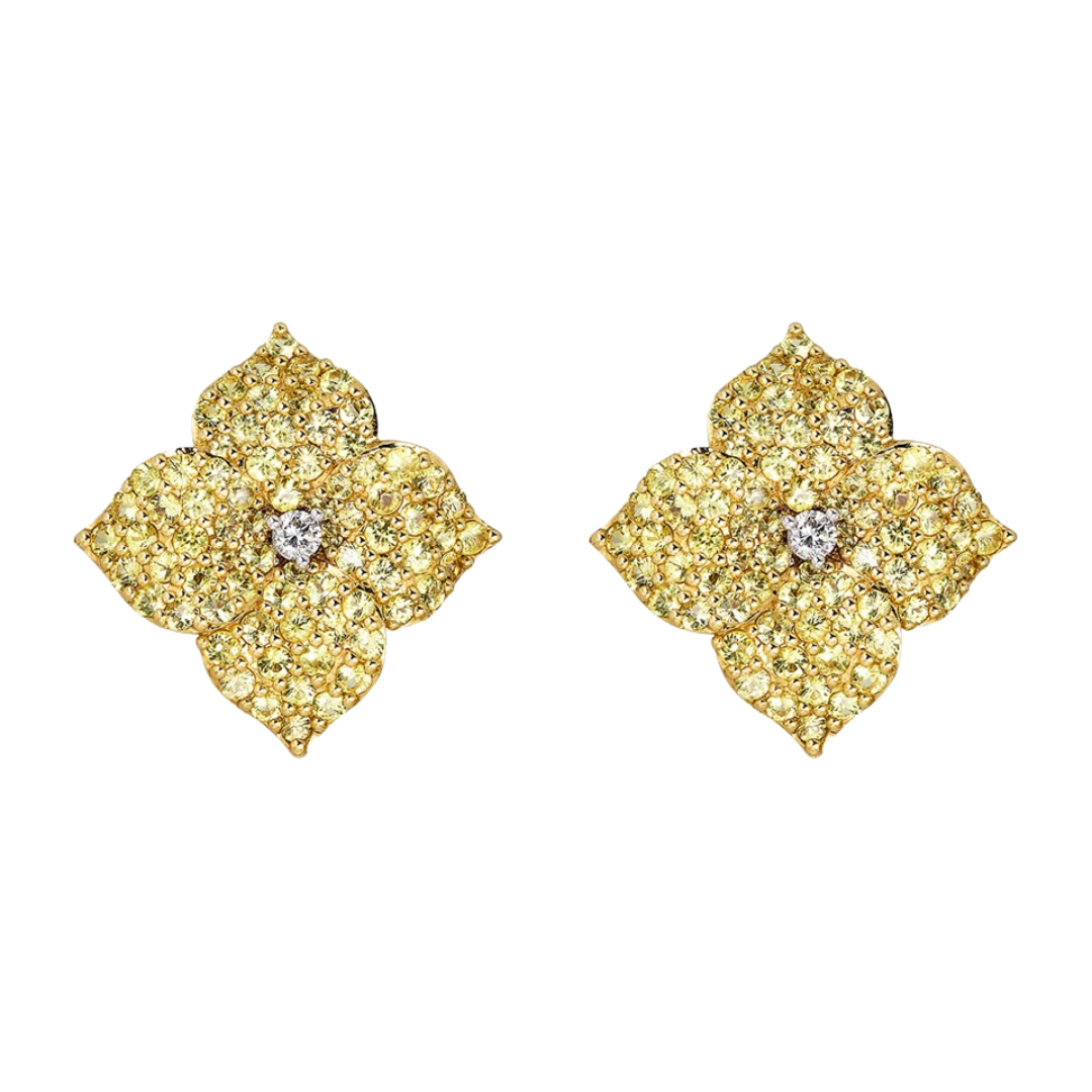 Yellow Gold Fiore Large Flower Earrings - Yellow Sapphire