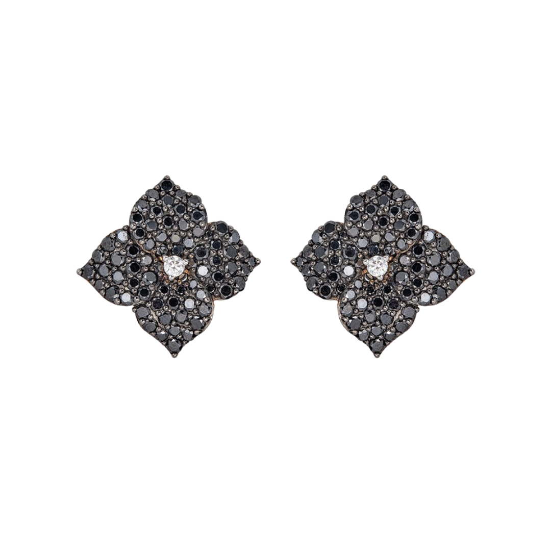 Black Gold Fiore Small Flower Earrings - Black Diamond