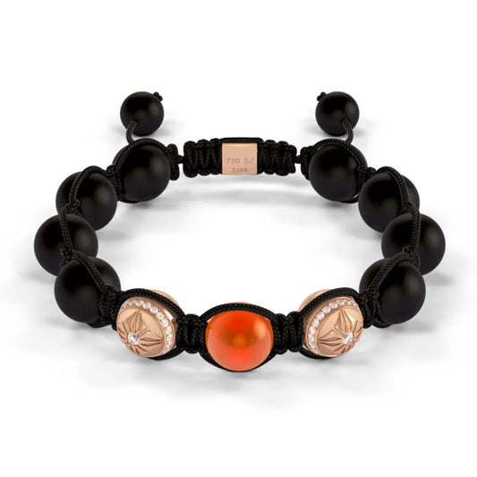 Rose Gold SOS Diamond, Carnelian & Onyx 10mm Bead Braided Bracelet