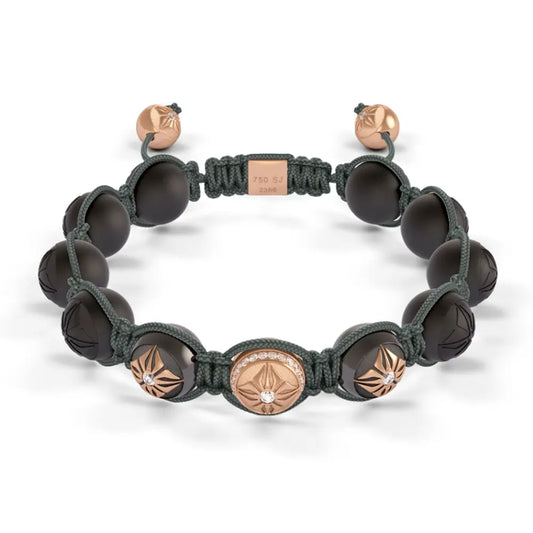 Rose & Black Gold Diamond & Ceramic 10mm Bead Braided Bracelet