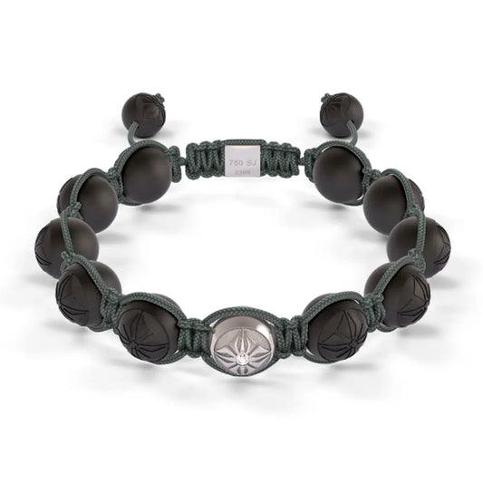 White Gold & Ceramic 10mm Bead Braided Bracelet