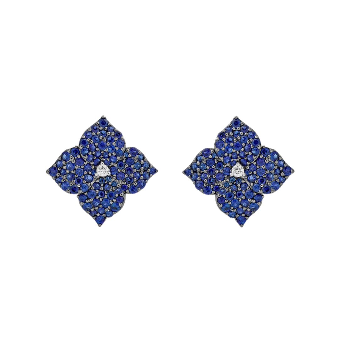 Rose Gold Fiore Small Flower Earrings - Blue Sapphire