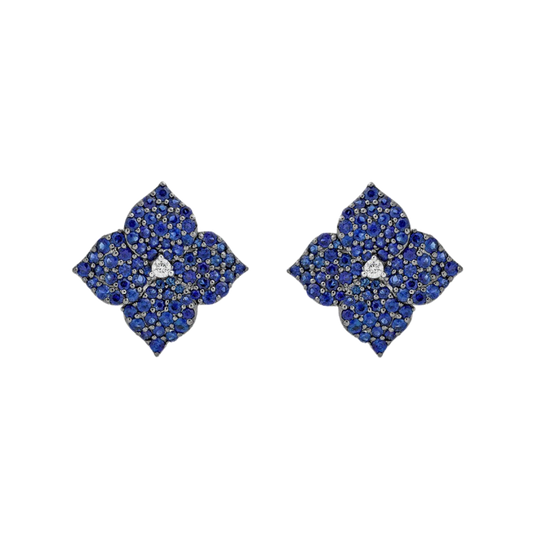 Rose Gold Fiore Small Flower Earrings - Blue Sapphire