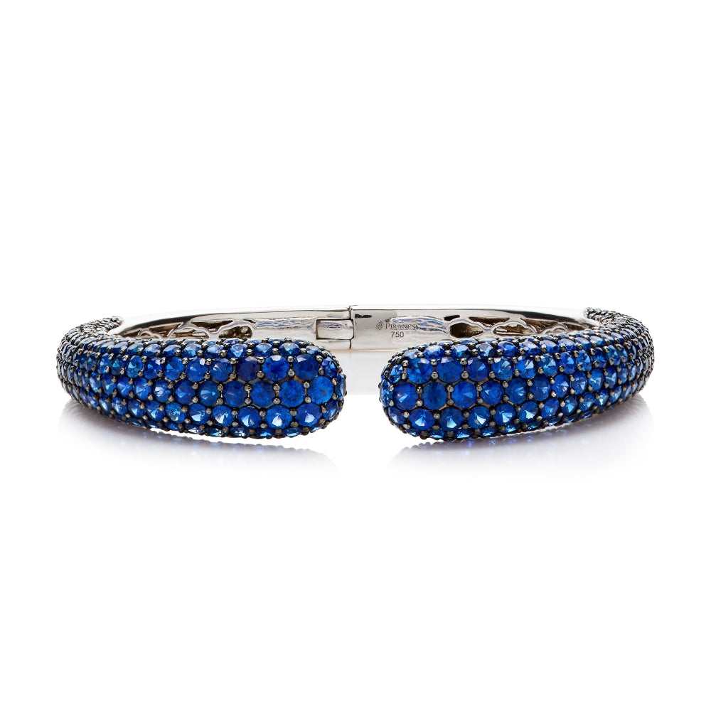 White Gold Dome Bangle - Blue Sapphire