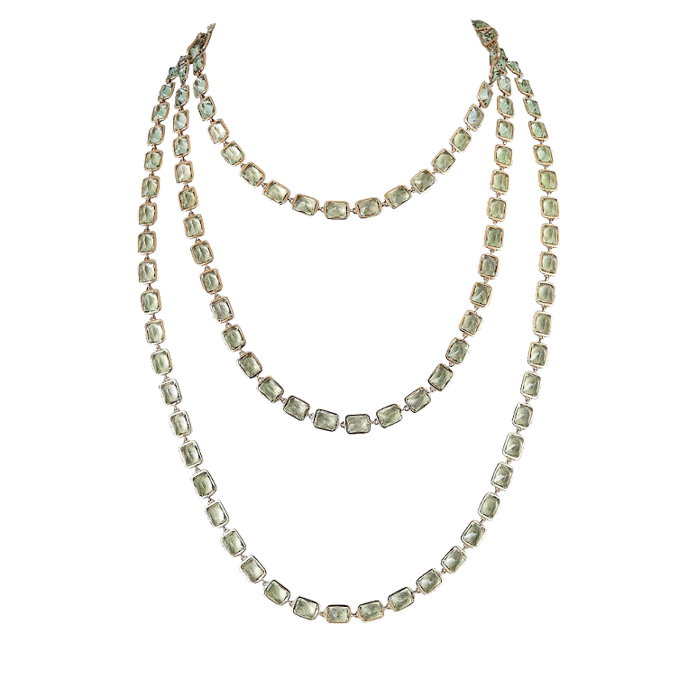 Rose Gold Pietra Emerald Cut Chain Necklace - Green Amethyst
