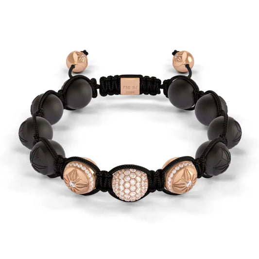 Rose Gold Pave Diamond, & Ceramic 10mm Bead Braided Bracelet