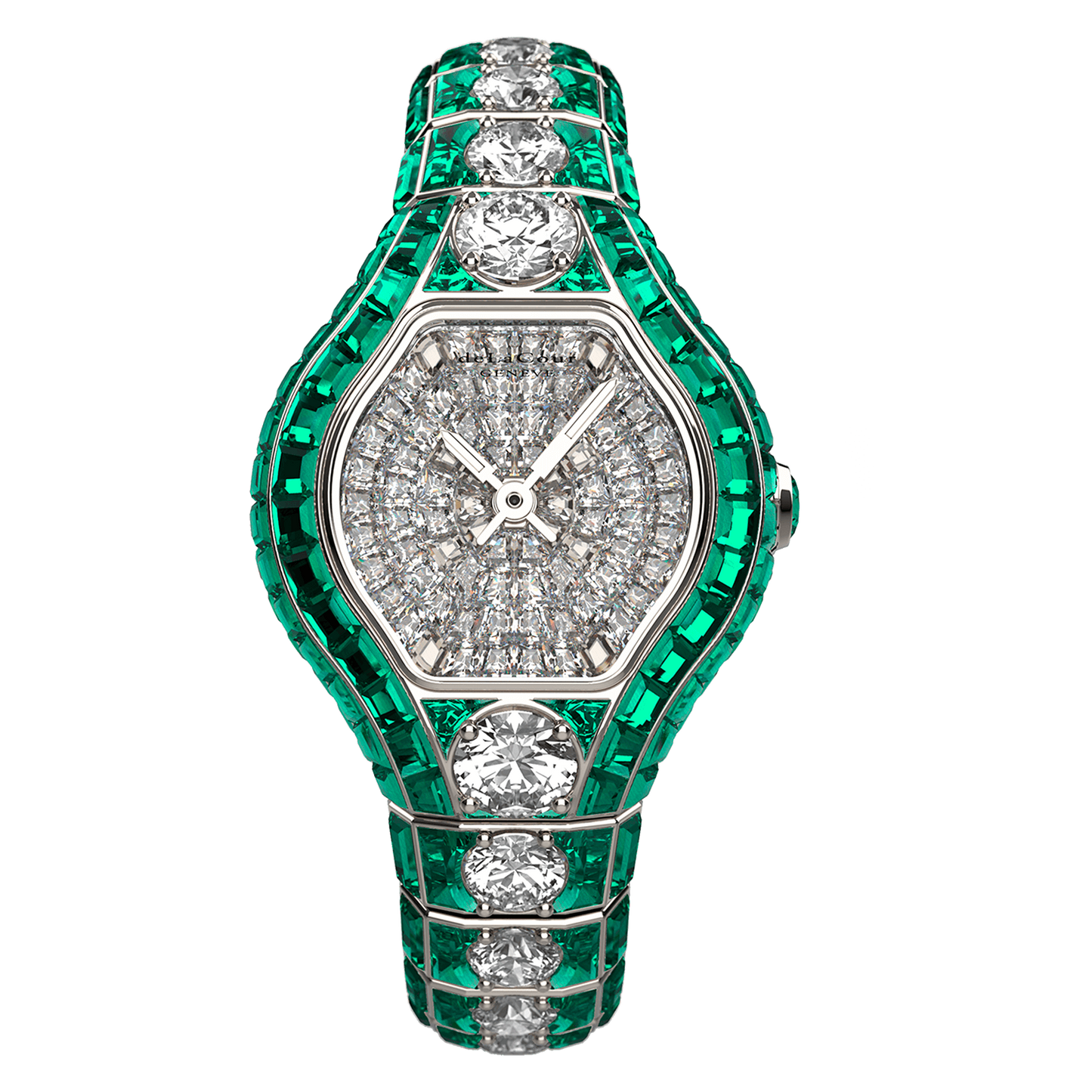 City Glamour Emerald & Diamond Center White Gold Watch