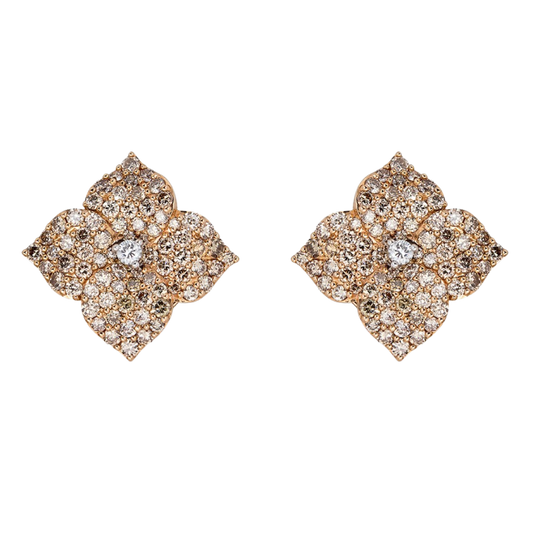 Rose Gold Fiore Large Flower Earrings - Champagne Diamond