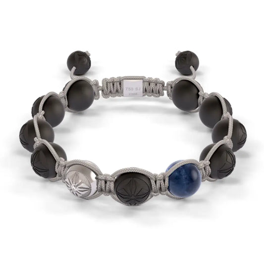 White Gold, Sapphire & Ceramic 10mm Bead Braided Bracelet