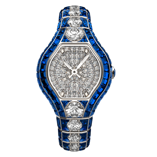City Glamour Blue Sapphire & Diamond Center White Gold Watch