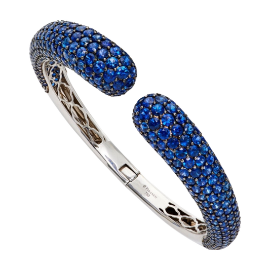 White Gold Dome Bangle - Blue Sapphire
