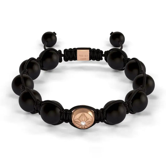 Rose Gold SOS & Onyx 10mm Bead Braided Bracelet