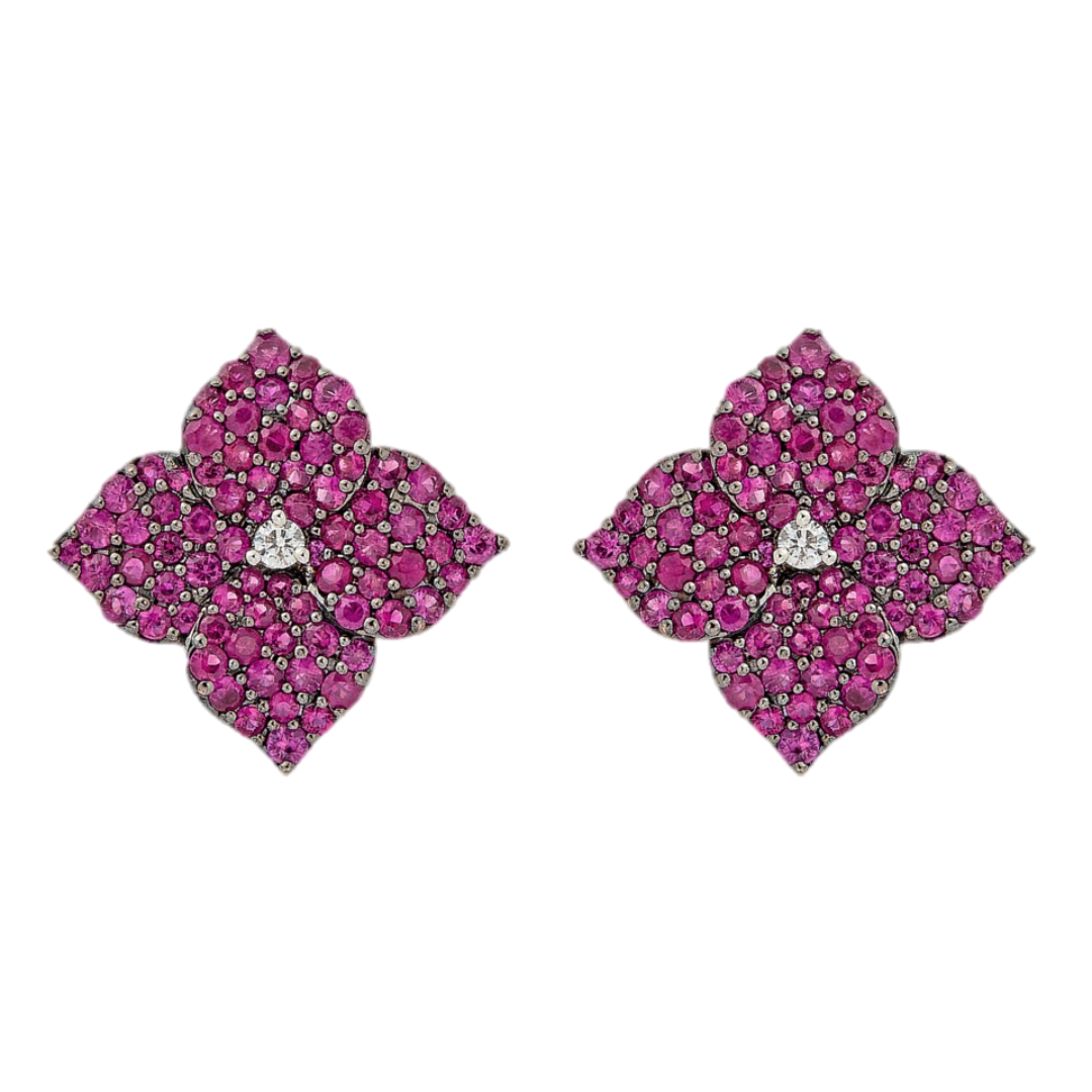 Rose Gold Fiore Large Flower Earrings - Pink Sapphire