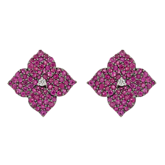 Rose Gold Fiore Large Flower Earrings - Pink Sapphire
