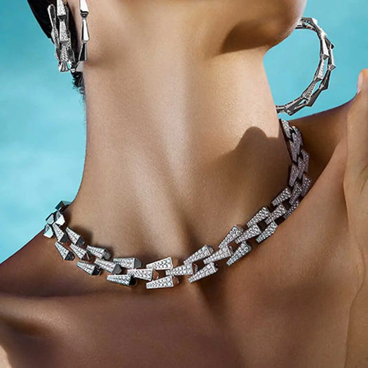 Spike Large 3 Row Full Pave Diamond Necklace - Yellow Gold