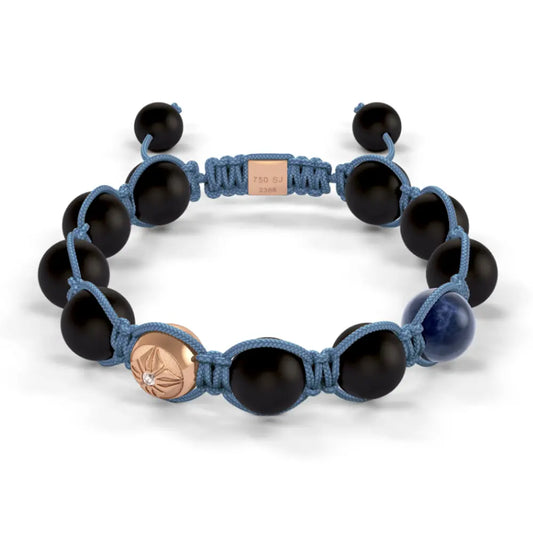 Rose Gold SOS, Sapphire & Onyx 10mm Bead Braided Bracelet