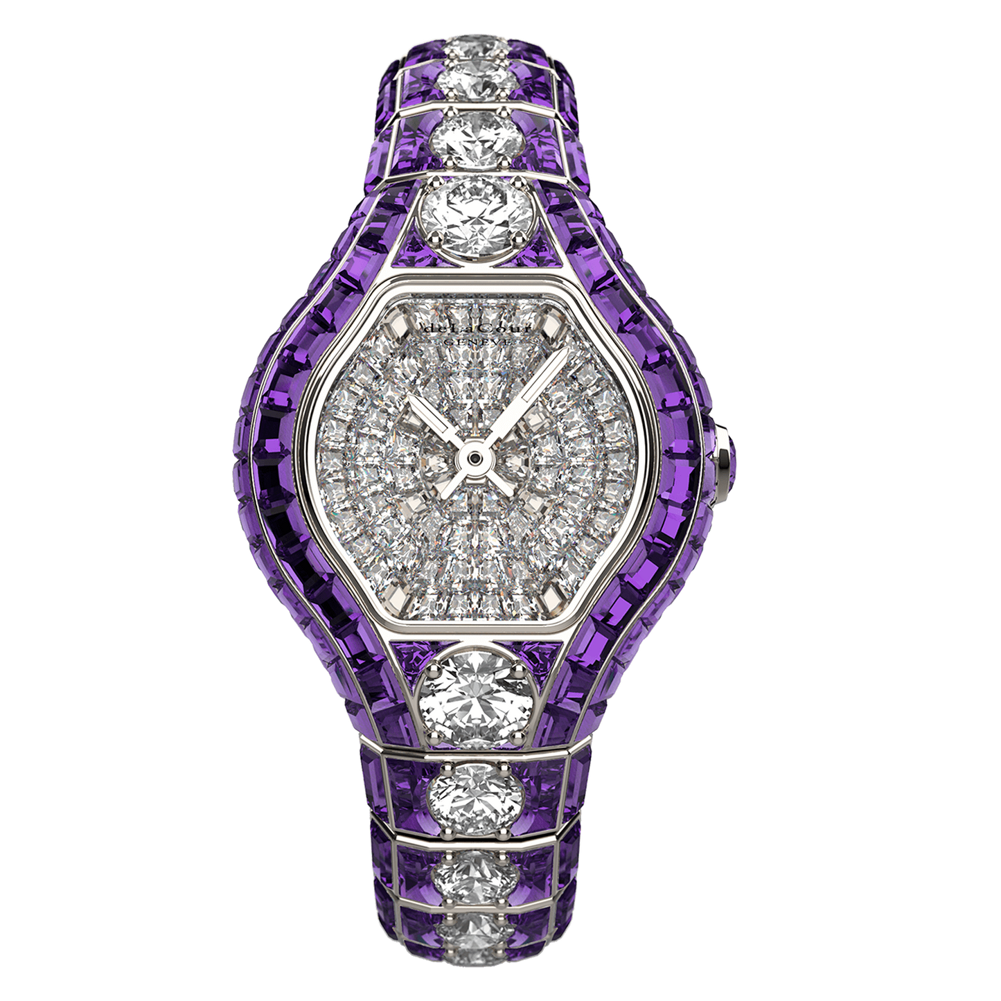 City Glamour Amethyst & Diamond Center White Gold Watch