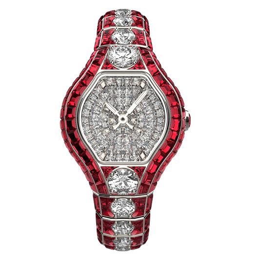 City Glamour Ruby & Diamond Center White Gold Watch