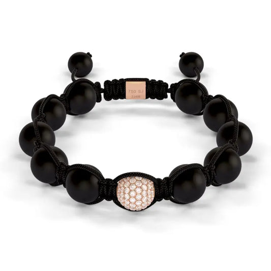 Single Rose Gold Pave & Onyx 10mm Bead Braided Bracelet