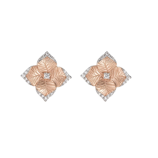 Rose Gold Oro Fiore Small Flower Earrings With Diamonds