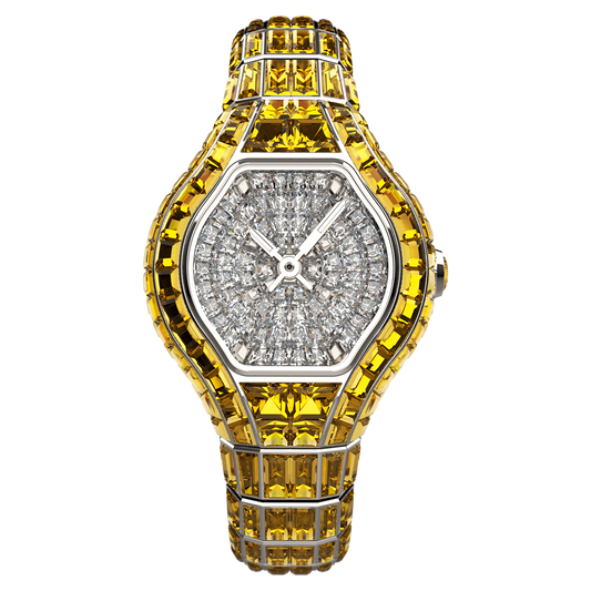 City Glamour Yellow Sapphire White Gold Watch