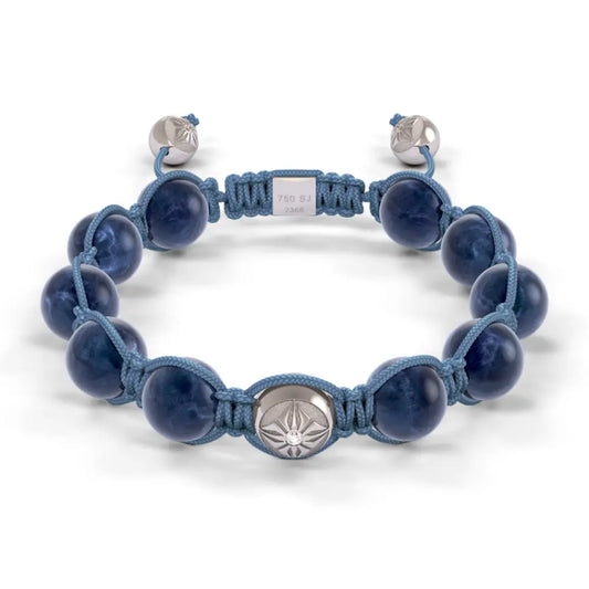 White Gold, Sapphire & Ceramic 10mm Bead Braided Bracelet