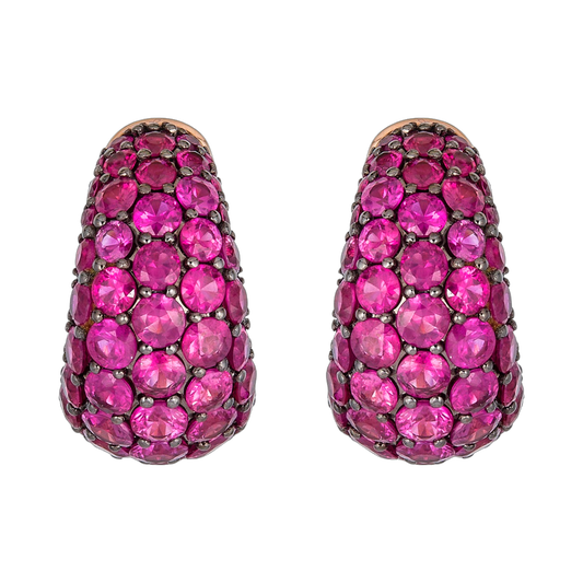 Rose Gold Dome Huggie Earring - Pink Sapphire