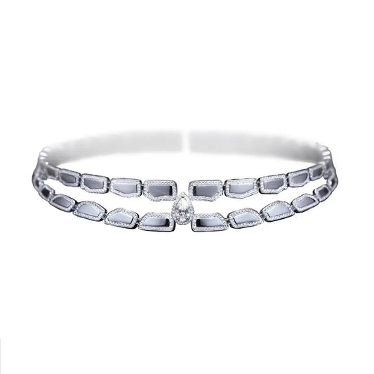 Skin Double Row Light Pave Diamond Choker - White Gold