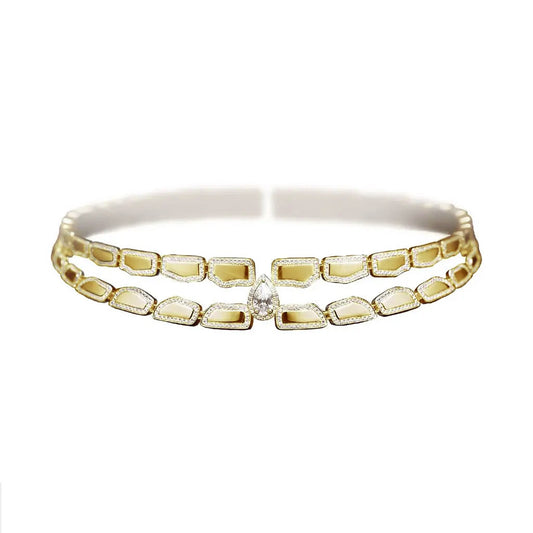 Skin Double Row Light Pave Diamond Choker - Yellow Gold