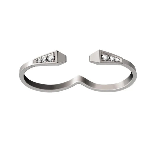 Spike Two Fingers Full Pave Diamond Ring - White Gold