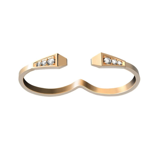 Spike Two Fingers Full Pave Diamond Ring - Yellow Gold